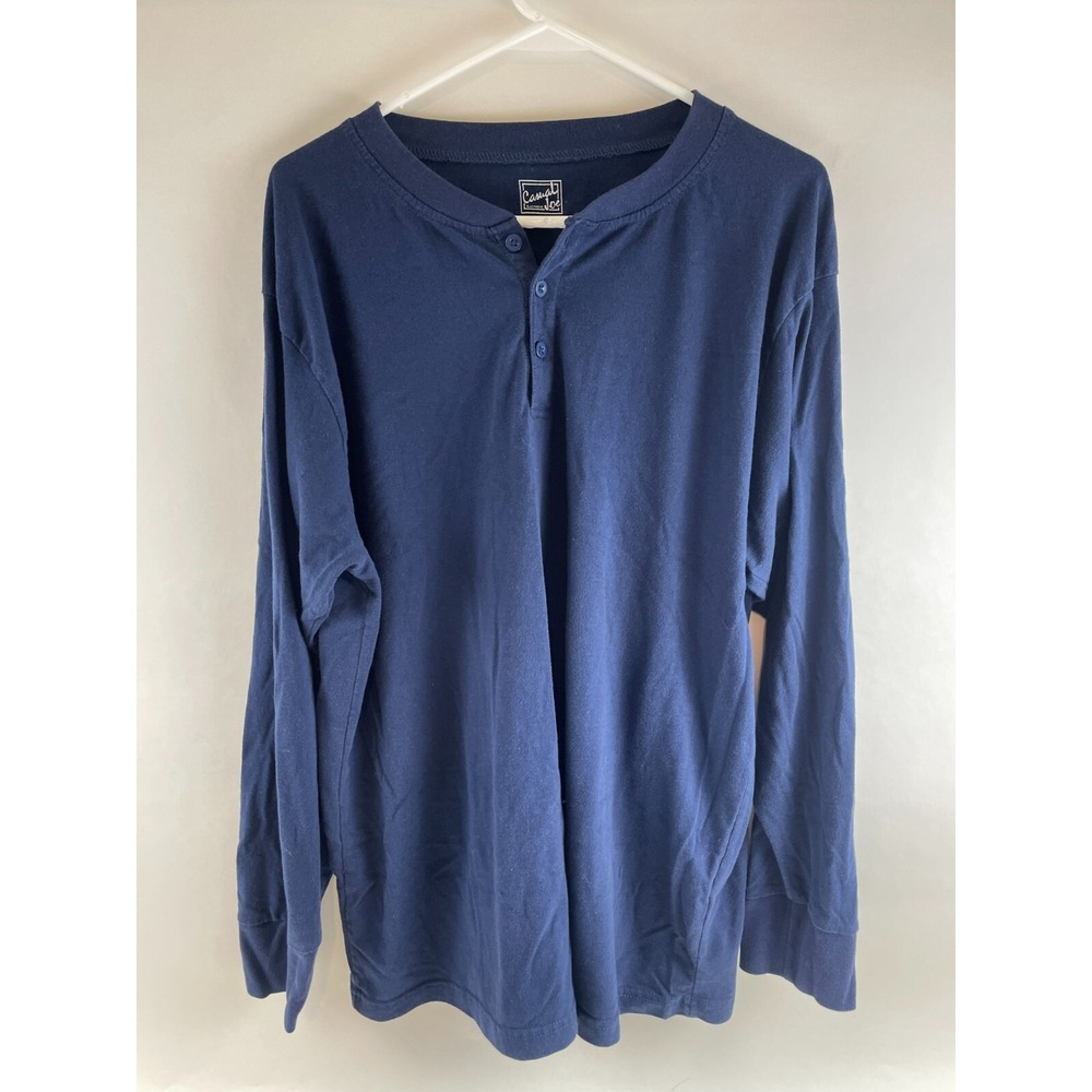 Casual Joe Sleepwear Shirt, Men's Size XX, Blue, Long Sleeve, 1/4 Button Up